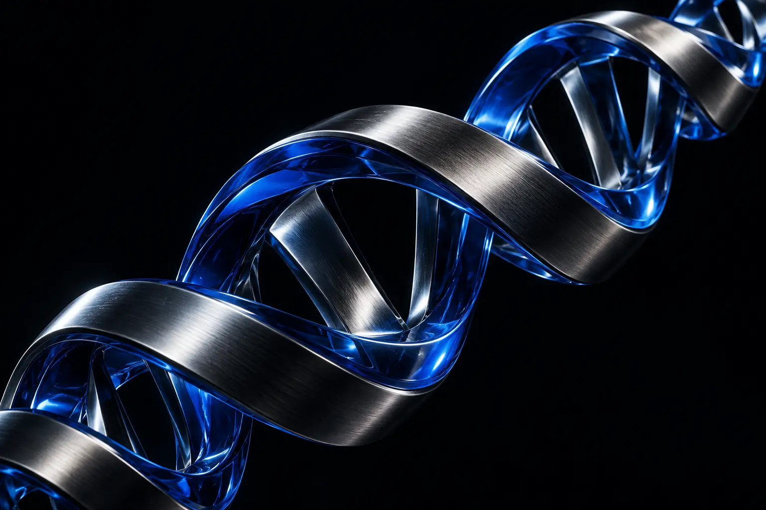Sculptural titanium and cobalt glass helix